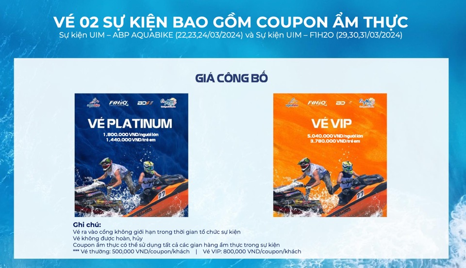 Vé 02 sự kiện bao gồm Coupon ẩm thực giải đua thuyền máy nhà nghề quốc tế UIM F1H2O và UIM-ABP AQUABIKE năm 2024