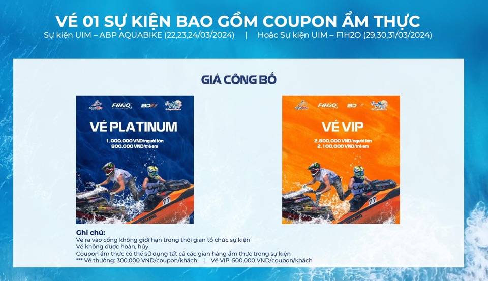 Vé sự kiện và ẩm thực giải đua thuyền máy nhà nghề quốc tế UIM F1H2O và UIM-ABP AQUABIKE năm 2024